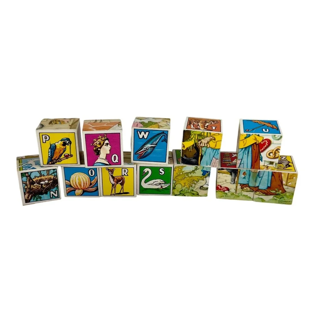 Cube Puzzle EICHHORN Alphabet Number Picture Wooden Germany Vintage Toy Set